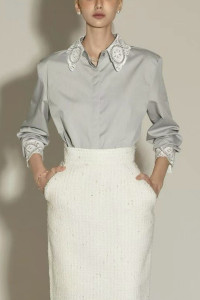 B49 蕾絲領襯衫上衣