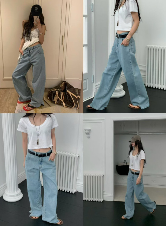 D60 開衩造型牛仔寬褲