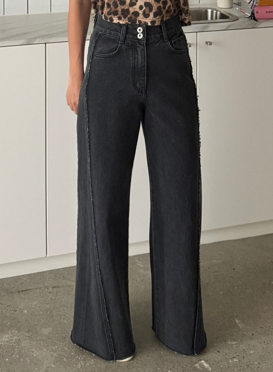 D62 雙釦牛仔寬褲