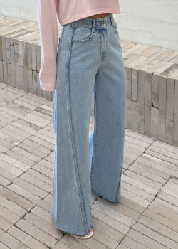 D62 雙釦牛仔寬褲